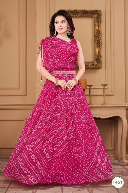 HOT PINK BANDHEJ DRAPPED GOWN