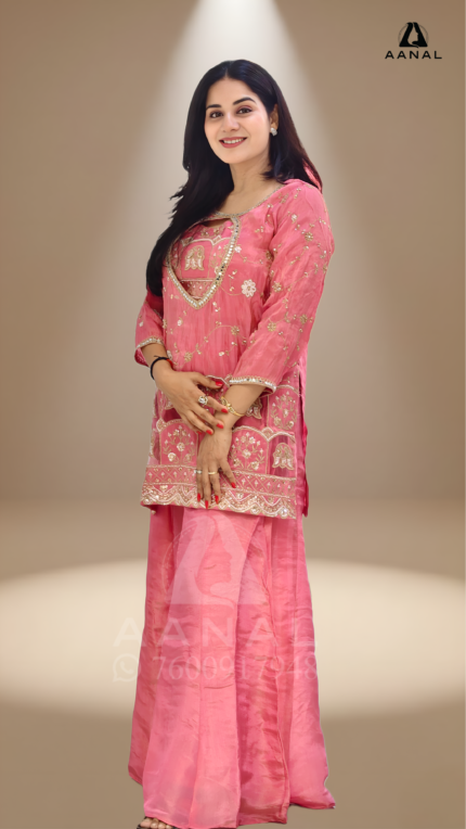 Pink handwork plazo jacket